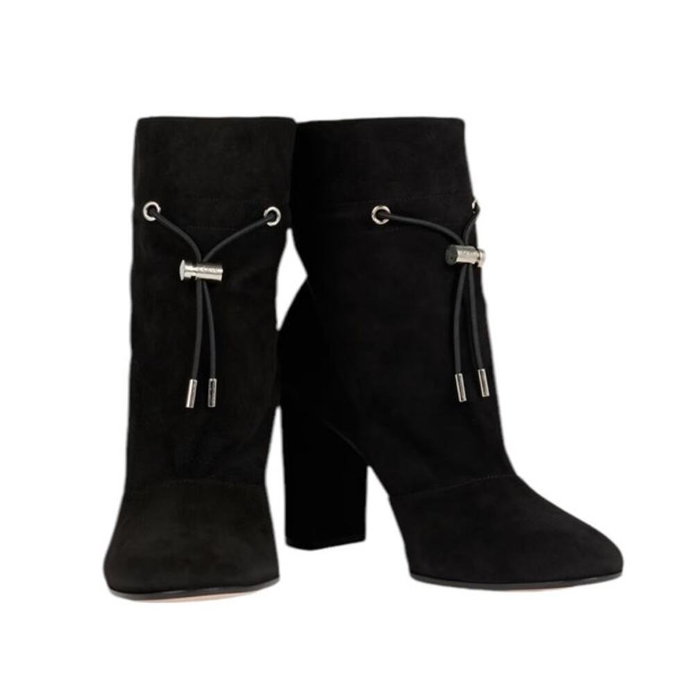 Gianvito Rossi Black Suede Leather Ankle Hi Top Heeled Boots Round Toe Size 9.5